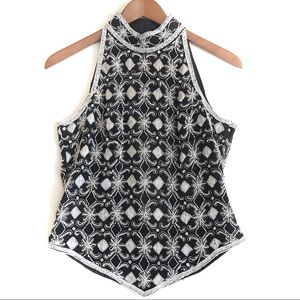Papell Boutique Silk Beaded Cocktail Top Size M